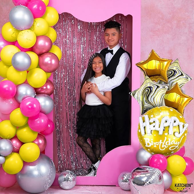 KatchOn, Gold Happy Birthday Balloon Set - 23 Inch, Big, Pack of 5 | Happy Birthday Mylar Balloons, Golden Birthday Balloons | Gold Party Decorations, Golden happy Birthday Decorations