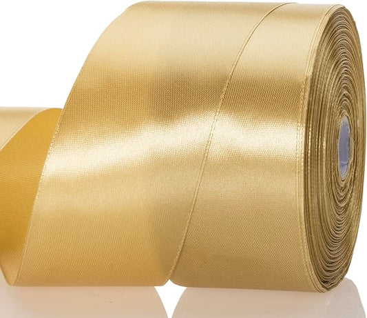 YASEO 2 Inch Champaign Gold Solid Satin Ribbon, 50 Yards Craft Fabric Ribbon for Gift Wrapping Floral Bouquets Wedding Party Decoration