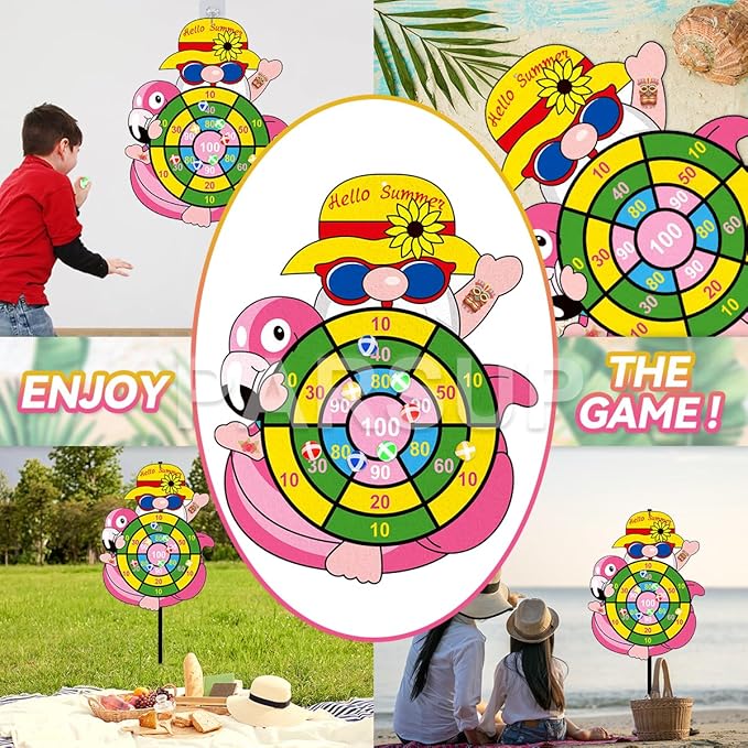 Hawaii Dart Board Set, Tropical Party Supplies, Hello Summer Dart Shooting Indoor Outdoor Hawaiian Party Dart with 12 Stick Balls, Hook