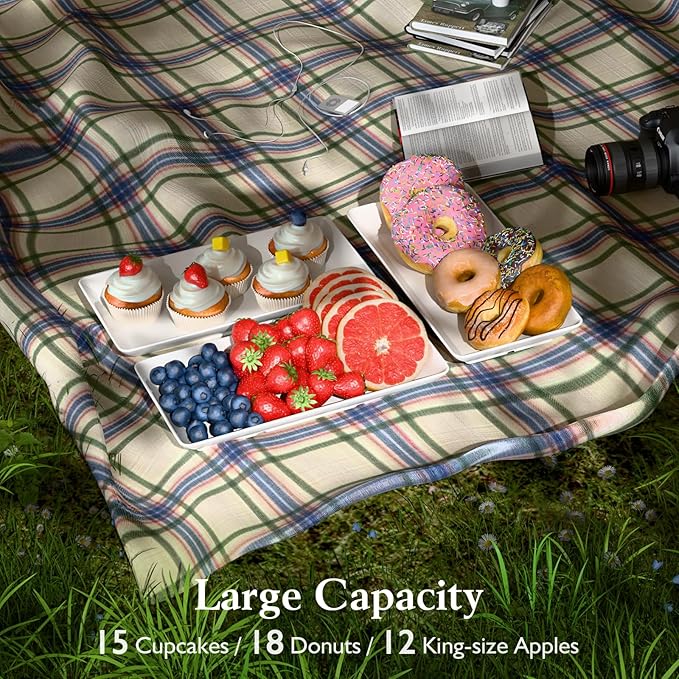 3-Tier Melamine Serving Tray Set, 11.5" x 5.6" Platters for Serving Food, White Reusable Trays with Black Metal Display Stand for Cupcakes, Sevring Food, Dessert, Fruit, Cookie, Black