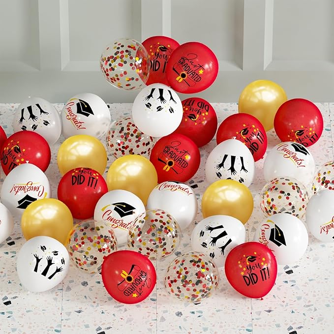 2026 Graduation Party Decorations, 68pcs Graduation Balloons Red and Gold Grad Decor for College High School Class of 2026 Congrats Grad Party Decor