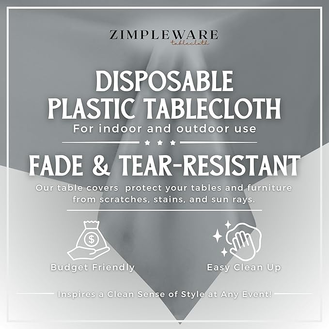 ZIMPLEWARE Premium Silver Plastic Table Cloth Disposable (6 Pk) Plastic Tablecloths for Rectangle Tables (54in x 108in) Party Table Cloths Disposable for 6ft to 8ft Rectangle Tables