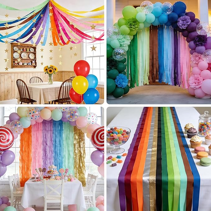 Oubest 24 Rolls Colorful Crepe Paper Streamers Party Decorations, 2.2" x 41ft Each Roll, Birthday Streamers for Rainbow Pastel Party, Baby Shower, Wedding, Halloween and Christmas Backdrop Decor