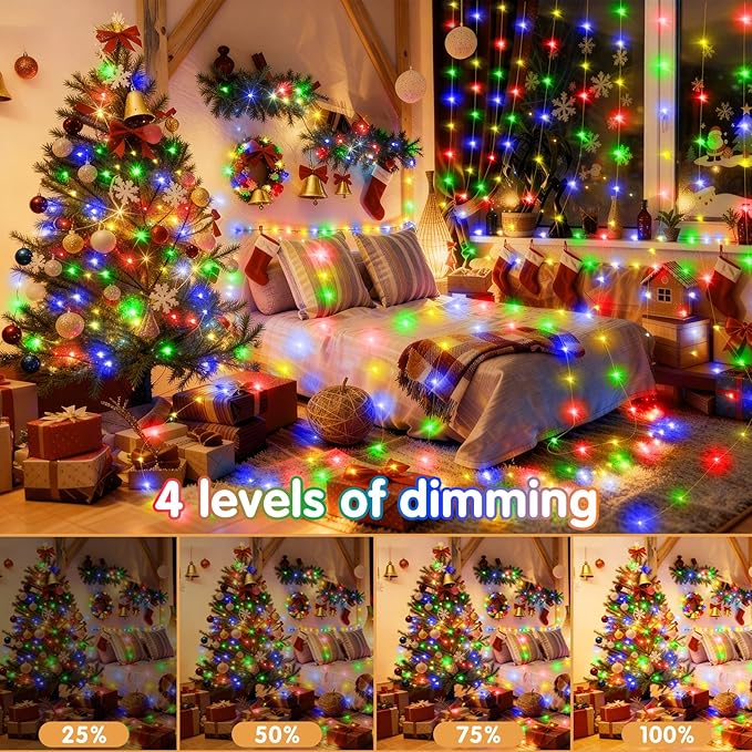 KNONEW 203FT 600 LED Outdoor Fairy Lights Plug in, Christmas Fairy Lights Outdoor Waterproof 8 Modes Memory Times for Wedding Bedroom Walls Garden Trees Decoration