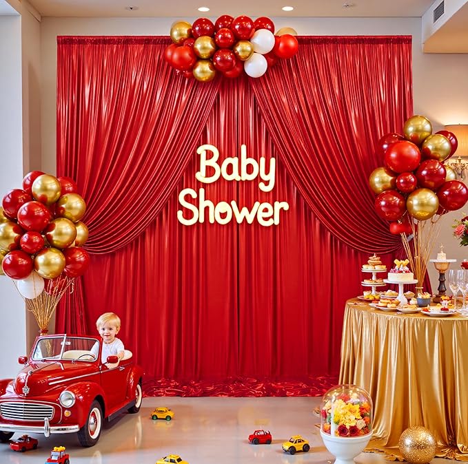 10ftx10ft Red Sequin Backdrop Curtain for Parties, Wrinkle Free Thick Glitter Sparkle Photo Backdrop Drapes 2 Panels 5x10FT Shimmer Back Drop Cloth for Valentine's Day Wedding Photography Background