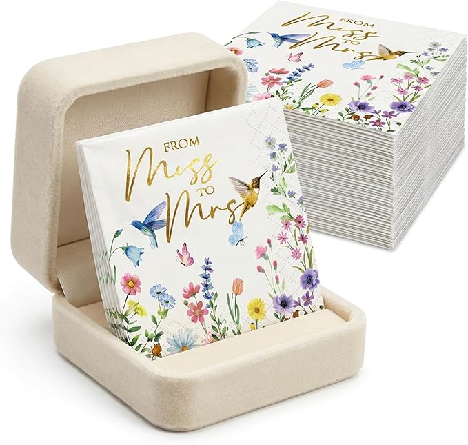 100 Pcs Paper Napkins Disposable, Miss to Mrs Floral Cocktail Napkins, Decorative Dinner Napkins Bulk, Guest Towels for Bathroom, Wedding, Bridal Shower & Engagement Party Decorations