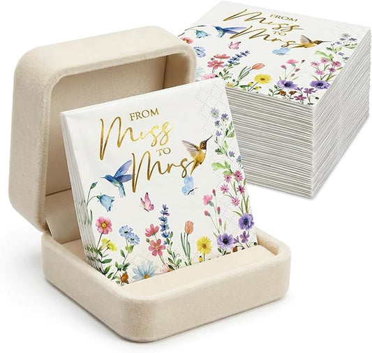100 Pcs Paper Napkins Disposable, Miss to Mrs Floral Cocktail Napkins, Decorative Dinner Napkins Bulk, Guest Towels for Bathroom, Wedding, Bridal Shower & Engagement Party Decorations
