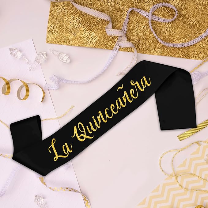 La Quinceañera Satin Sash, 15th Birthday Sash, 15 Years Old Gifts Party Supplies,,Happy15th Birthday Party Decoration (Black)