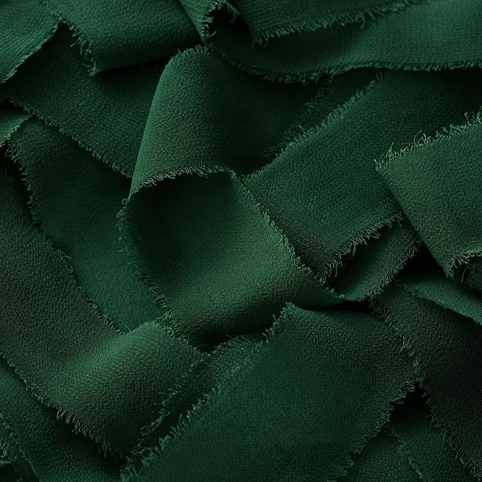 DORIS HOME Dark Green Chiffon Ribbon for Flower Bouquet, 1" x21Yd Fabric Ribbon for Gift Wrapping, Handmade Frayed Ribbon for Wedding Invitations/Christmas Decorations