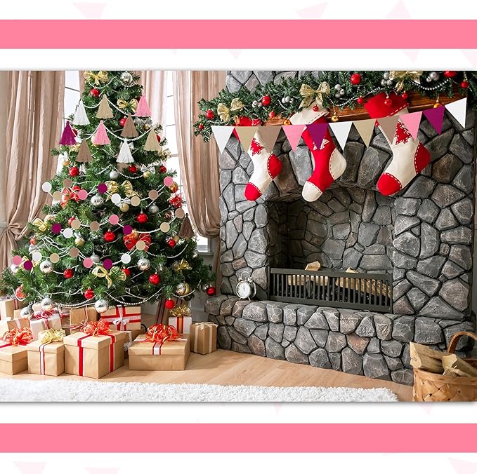 Irenare 9.8 ft Pom Pom Garland Felt Rainbow Garland 2026 Graduation Party Decoration Colorful Pennant Tassel Banner Back to School Birthday Triangle Banner for Classroom School Mantel(Pink)