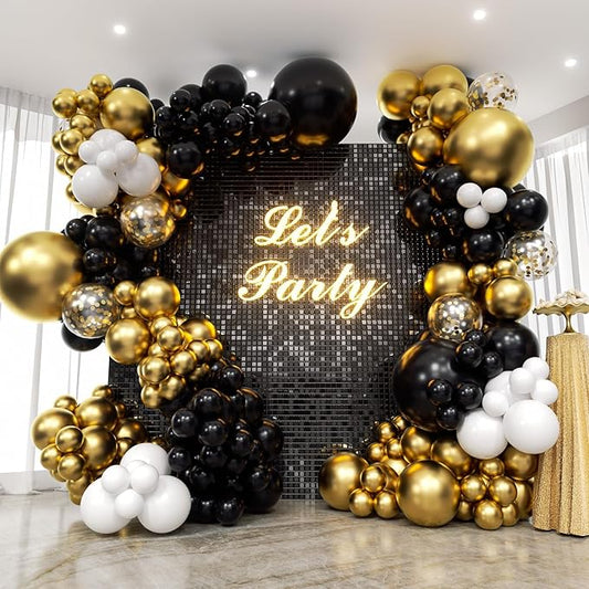 ELTNEGSA 134Pcs Black And Gold Balloon Garland Arch Kit for Birthday Party Decorations