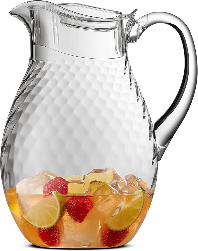 Acrylic Pitcher (72 oz), Clear Plastic, Water Pitcher with Lid, Shatterproof, BPA-Free Clear Pitcher, Ideal for Sangria, Lemonade, Juice, Iced Tea & More