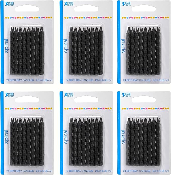Bakery Crafts Black Spiral Candles - Celebration Cakes, 6 x 24 Packs for Birthdays & Cupcakes