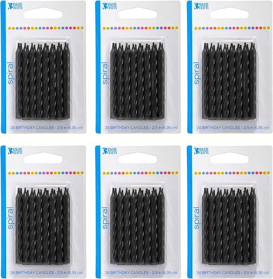 Bakery Crafts Black Spiral Candles - Celebration Cakes, 6 x 24 Packs for Birthdays & Cupcakes