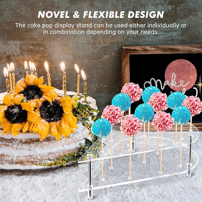 NiHome Cake Pop Stand Non Sticking Out, 24 Holes Acrylic Cake Pop Holder, Lollipop Cakepopsical Stand for Wedding Birthday Party Celebration, Heart Shaped
