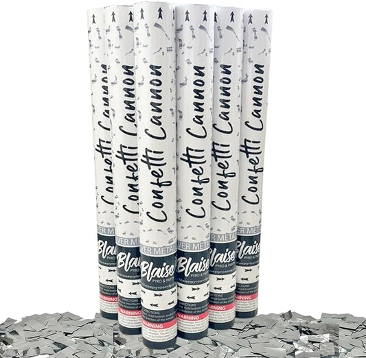 Blaise Pyro & Party Silver Streamer Confetti Poppers - Easy to Use Paper Confetti Popper for Weddings, Birthdays, Anniversaries & More - Colorful Confetti Cannon for Memorable Photos - 2 Pack, 18 Inch