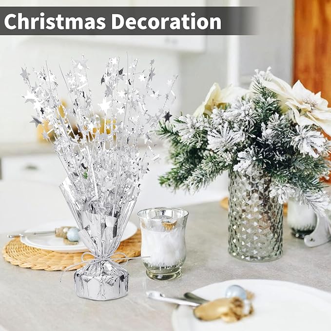 6 Pack Metallic Foil Spray Centerpiece Table Decoration Silver Star Party Centerpieces Table Decorations for Birthday Wedding Anniversary 2026 Graduation Party Decor