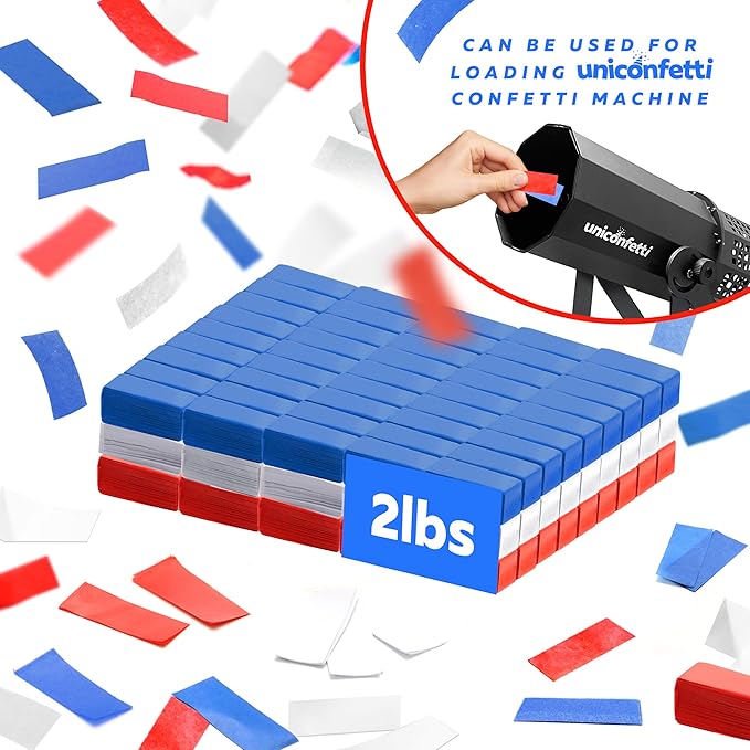 Red White & Blue Bulk Confetti Paper 2.2lbs / 1kg – Biodegradable Tissue Paper Confetti, Non-Staining, Fire-Resistant | July 4th, Independence Day, Patriotic Events, Launcher Machine Refill