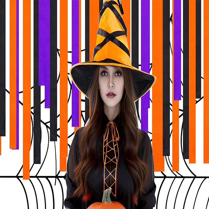 jiebor Halloween Streamers Crepe Paper Black Orange Purple Streamers 492 Ft 6 Rolls for Halloween Party Wedding Birthday Home Office Door Wall Decorations Flower Making