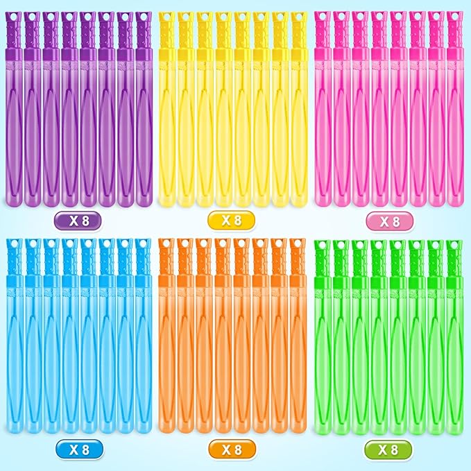 SpringFlower Bubble for Kids, 48 Pcs 2OZ Bubble Wands in 6 Colors, Bubble Bulk for Kid Party Favors, Summer Toys, Indoor & Outdoor Activities, Birthday, Carnival Prizes, Wedding, Goodie Bags