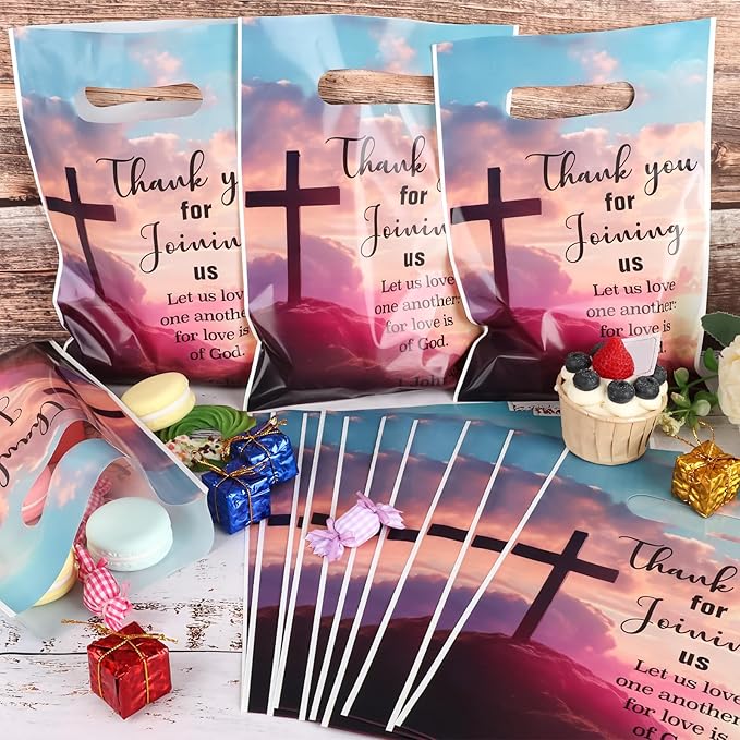 Hxezoc 50 Pieces Church Gift Bags Plastic Church Bags Practical Party Bags Religious Party Favors for Christian Theme Birthday Party Decoration Supplies