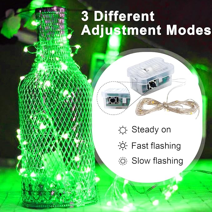 pozzolanas 24 Pack Green Fairy Lights Battery Operated 3 Modes 7FT 20 LED Waterproof String Lights Twinkle Silver Wire for Mason Jars Wedding Christmas Halloween Party Decor (24, Green)