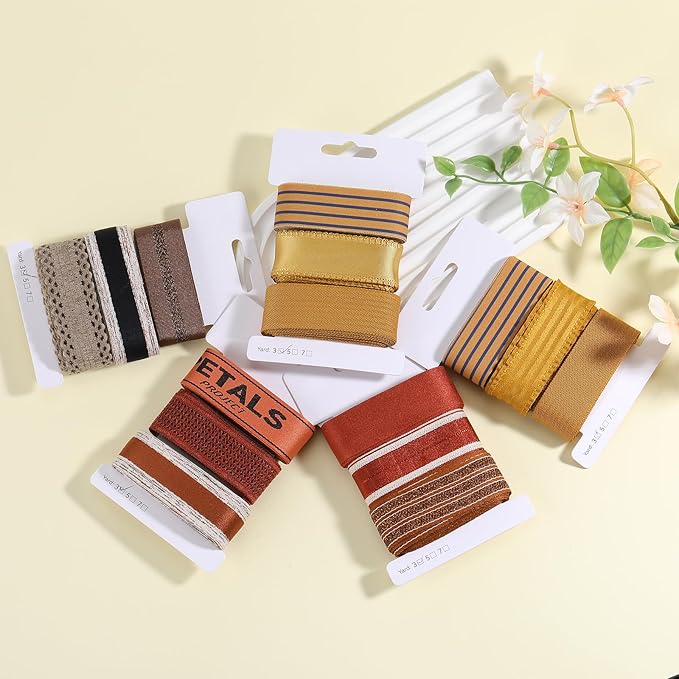 BEEFLYING 3 Styles Wire Edged Ribbons for Gift Wrapping, 25~28mm×2.7m Fabric Satin Ribbons Guipure Ribbons for Wedding Party Decoration Hair Bows Flower Bounquet Sewing and Craft, 9 Yards