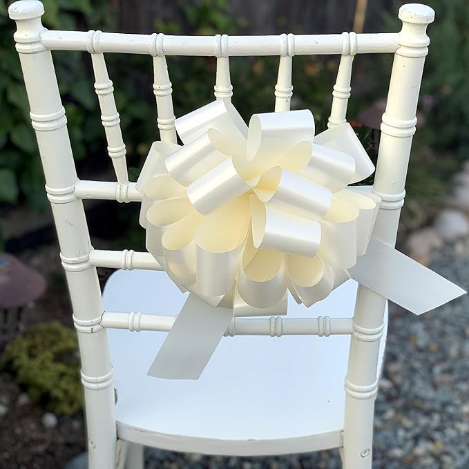 Large Ivory Ribbon Wedding Bows - 9" Wide, Set of 6, Easter, Spring, Reception, Anniversary, Mother's Day, Birthday, Graduation, Baby Showers, Gift Wrap, Basket, Church Decor, School Events, Office
