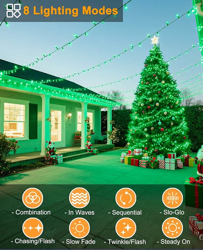 157FT 480 LED Christmas String Lights, Plug in Green Christmas Lights Outdoor with 8 Modes & Waterproof, Connectable String Fairy Lights for Outside Indoor Garden Patio Party Holiday Decorations