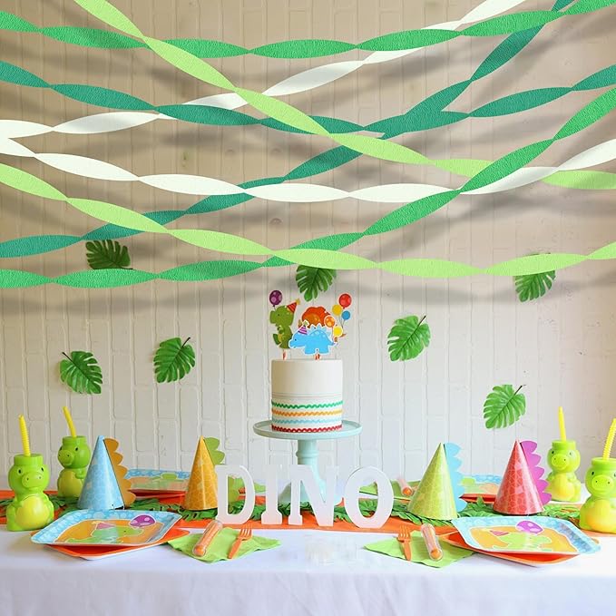 Green Streamers Party Decorations, 8 Rolls 656ft Green and White Crepe Paper Streamers for St. Patrick's Day Decorations Jungle Decorations Birthday Spring Forest Baby Shower Wedding Party Supplies