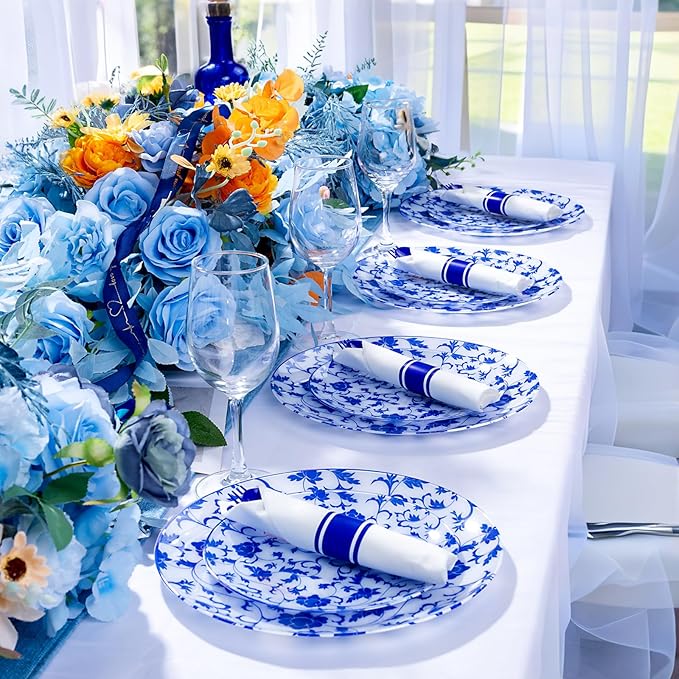 400PCS Pre Rolled Blue Plastic Silverware Sets - Heavy Duty Blue Cutlery - Include 100 Pack Wrapped Disposable Utensils with Napkins for Parties & Dinners & Weddings & Graduation