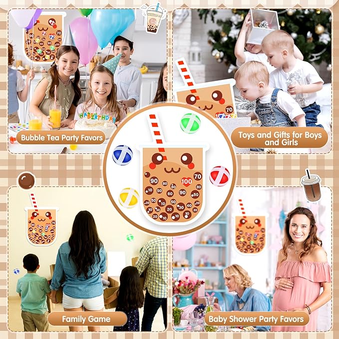 HyDren Tea Party Game Bubble Tea Party Favors 30x20 Dart Board with 12 Sticky Balls Toys Gift Exchange for Indoor Outdoor Game Party Slumber Party