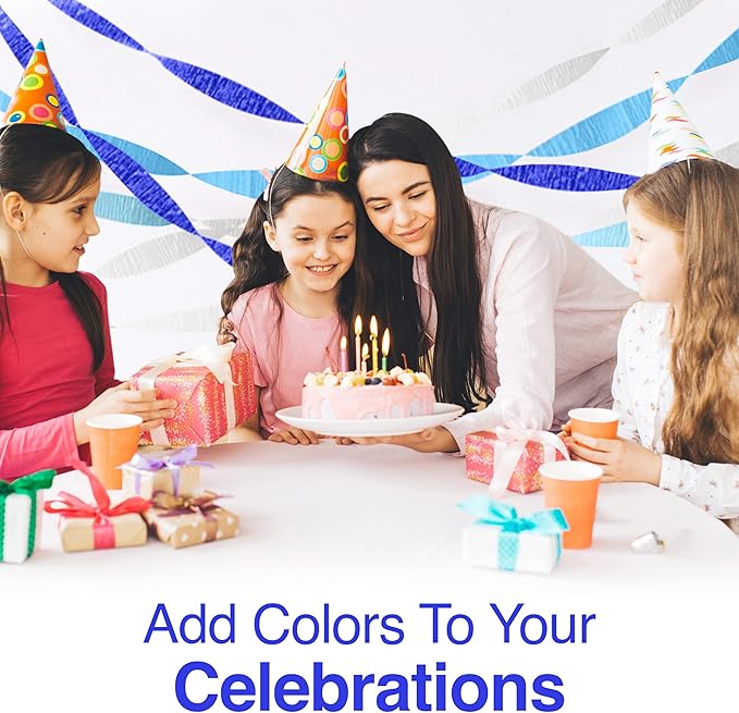 Blue Crepe Paper Streamers, Blue Party Decorations - 8 Large Rolls, 2in x 120ft Each Roll - Decorative Creped Roll for Birthday, Festival, Wedding, Backdrop or Photo Booth Decoration and Flower Making