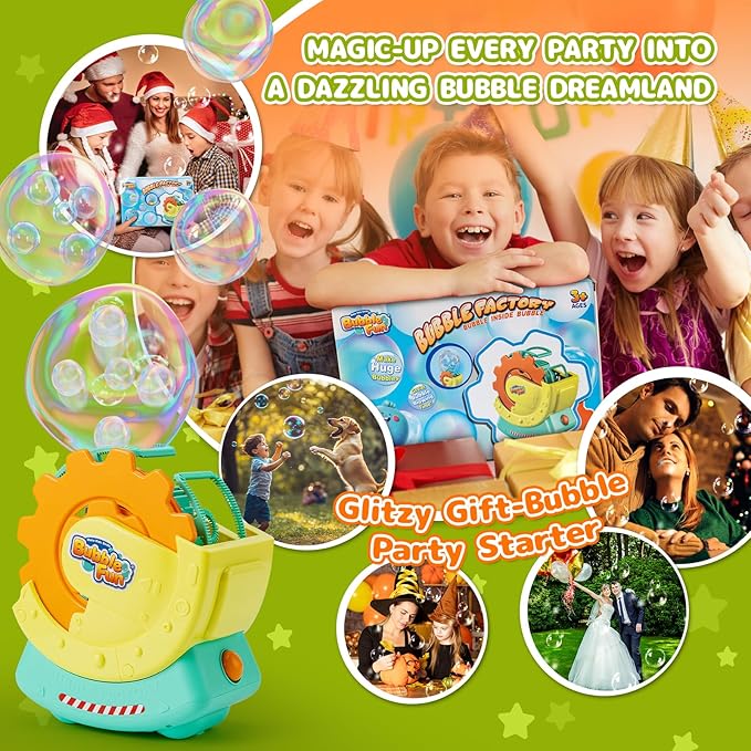 Rechargeable Bubble Machine for Kids – Extra Large Bubbles with Bubble-in-Bubble Effects, Fast Automatic Bubble Maker Toy with 8oz Solution, Bubble Blower for Indoor/Outdoor Play, Party, Wedding, Gift