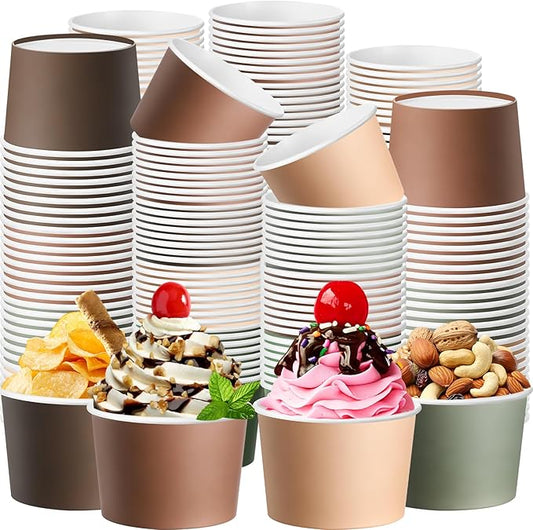 Jingmore Paper Ice Cream Cups 9oz Colored Disposable Dessert Bowls for Hot or Cold Party Food Cups for Birthday Baby Shower Easter Party Supplies(Woodland Color,60 Pcs)