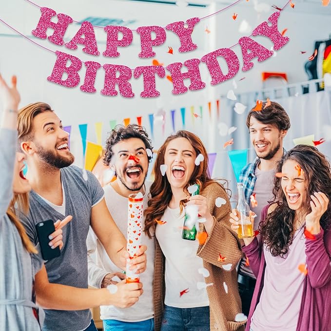 Rose Red Happy Birthday Banner Birthday Party Decorations Happy Birthday Banner Bunting Garland Sign for Kids Boys Girls Adults Birthday Baby Shower Celebration Party Backdrops Supplies