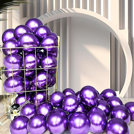 Firomi Metallic Purple Balloons 5-inch 100 Pack Helium Small-Medium Shiny Round Chrome Purple Thicken Latex Balloon for Wedding Birthday Party (with 2 Ribbons)
