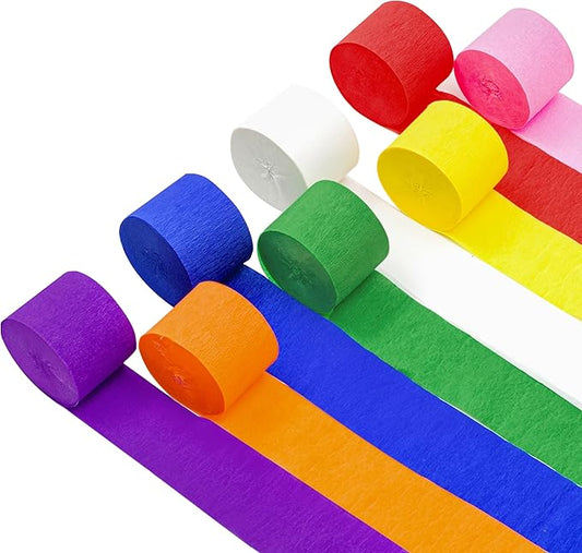 Crepe Paper Streamers 8 Rolls 656ft, Pack of Rainbow Theme Party Streamers for Party Decorations, Birthday Decorations, Wedding Decorations (1.8 Inch x 82 Ft/Roll)
