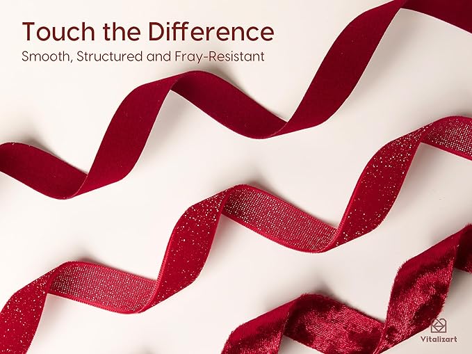 Vitalizart Red Velvet Ribbon 9 Rolls with Gift Tags Luxury Textured Burgundy Ribbon for Christmas Gift Wrapping Tree Ornaments Bows Wreaths Holiday Decorations