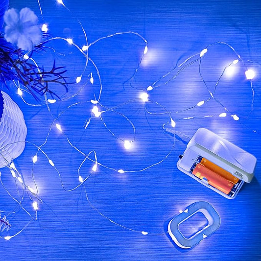 Aogist 16FT Fairy Lights with Spool,Ultra-Bright 50 LEDs Battery Operated Copper Wire String Light for Bedroom Christmas Wedding Centerpiece Parties Decoration,Blue
