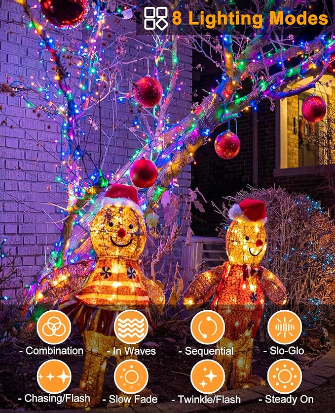 197FT 600 LED Christmas Lights Outdoor, Plug in Easter String Lights Waterproof, 8 Modes Green Wire String Twinkle Lights for Indoor Garden Patio Yard Party Holiday Decorations, Multicolor