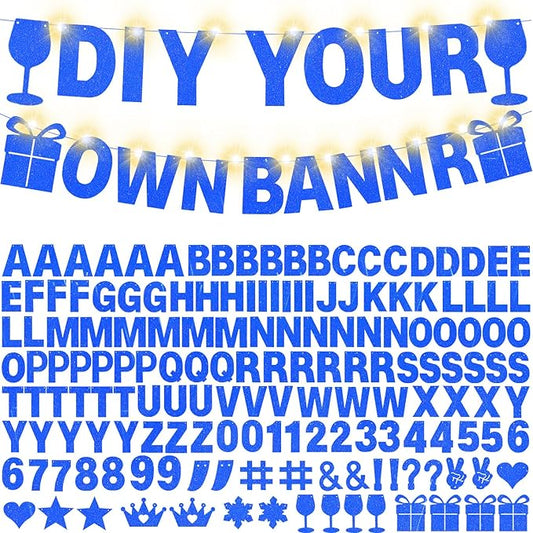 175Pcs DIY Glitter Customizable Banner Kit Hanukkah Custom Banners DIY Happy Birthday Letters Personalized Banner Decor for Christmas Baby Shower Birthday Party Decoration(Glitter Sapphire Blue)