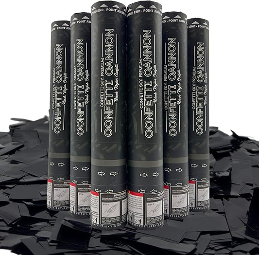 Confetti Sky [6 Pack] 12 Inch Confetti Cannons | Black Confetti Poppers for Wedding Celebration, Birthday Party, Pranks, Graduation, Christmas Eve and New Year Celebration