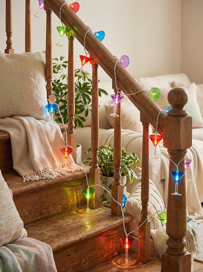 Cocktail Glass String Lights, 8.5FT 10 LED Summer String Lights with UL Certified Plug, Waterproof Tropical Party Decorations for Patio, Connectable Hawaiian Lights for Garden Backyard Bar Decor