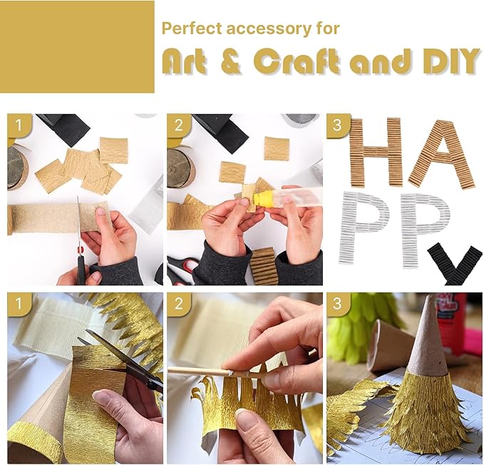 PartyWoo Gold Foil Crepe Paper Streamers 10pcs 820ft Pack of Metallic Gold Foil Crepe Paper for Wedding Birthday Baby Shower Bridal Shower Engagement New Year Eve Graduation Party Decorations