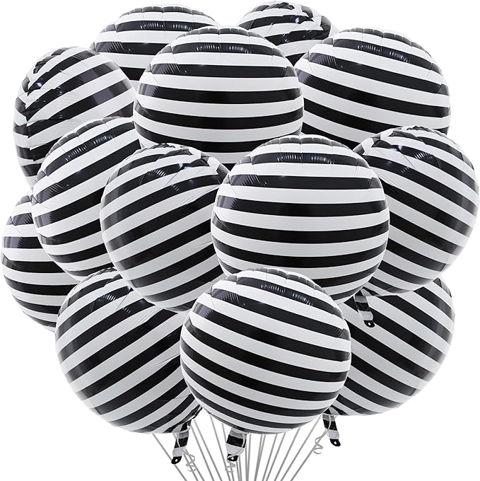TONIFUL 30Pcs 18 Inch Round Balloons Large Black White Round Shape Foil Balloons Big Black White Round Helium Mylar Balloons for Birthday Wedding Baby Shower Anniversary Engagement Party Decor Supp