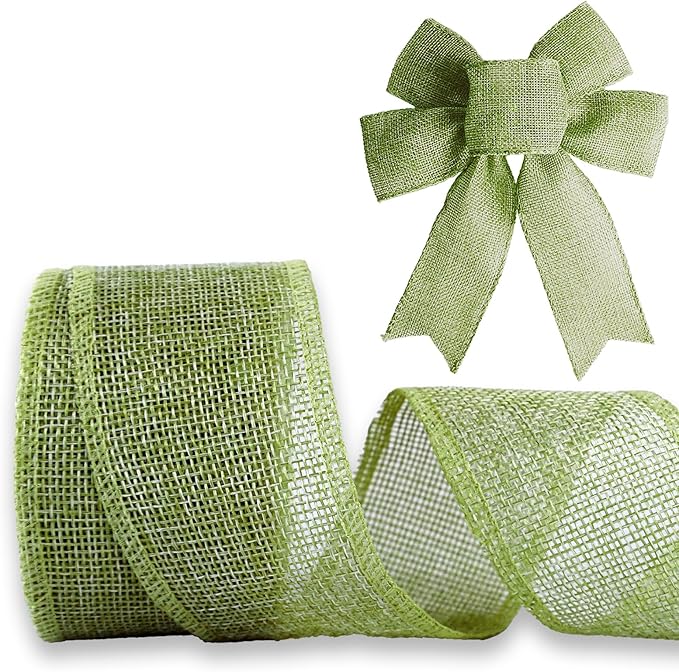 Sage Green Burlap Ribbon 1-1/2 inch X 10 Yard Natural Burlap Woven Wired Ribbons DIY Handmade Edging Production Wreath Holiday Decoration Ribbon Gift Wrapping Sage Green Ribbons