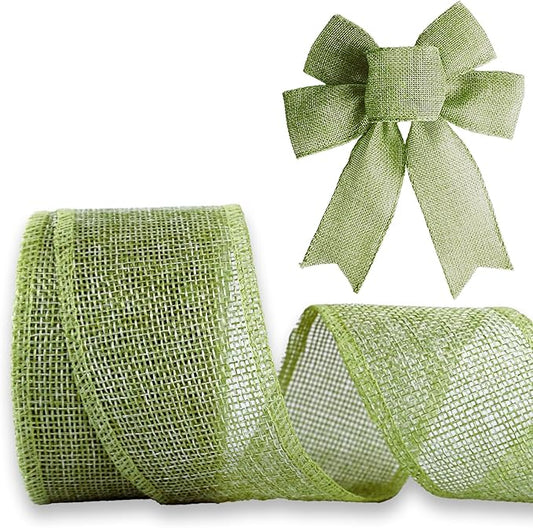 Sage Green Burlap Ribbon 1-1/2 inch X 10 Yard Natural Burlap Woven Wired Ribbons DIY Handmade Edging Production Wreath Holiday Decoration Ribbon Gift Wrapping Sage Green Ribbons