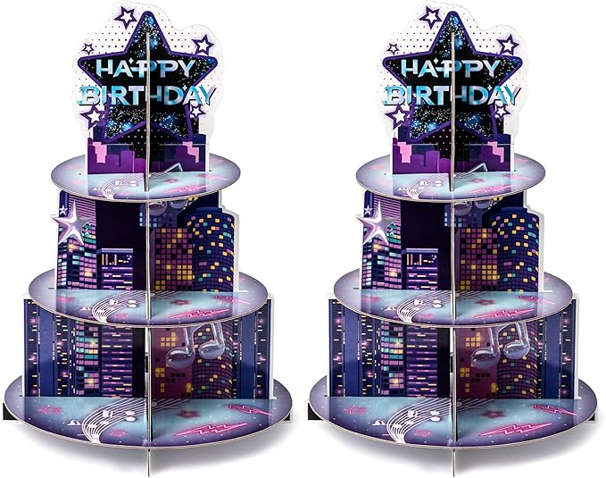 2Sets Singer Cupcake Stand Party Supplies - 3 Tier Summer Korean Pop Singer Happy Birthday Party Cupcake Tower Table Decoration Musical Fan Theme Dessert Tray Holder Cake Stands for Girl Women