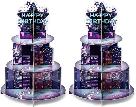 2Sets Singer Cupcake Stand Party Supplies - 3 Tier Summer Korean Pop Singer Happy Birthday Party Cupcake Tower Table Decoration Musical Fan Theme Dessert Tray Holder Cake Stands for Girl Women